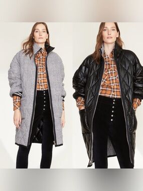 VERONICA BEARD • Shanna Reversible Puffer Coat, Grey and Blue Plaid - Large